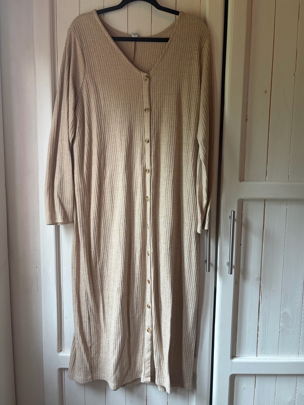 Old Navy Beige Long Sleeve Button-Front Maxi Dress